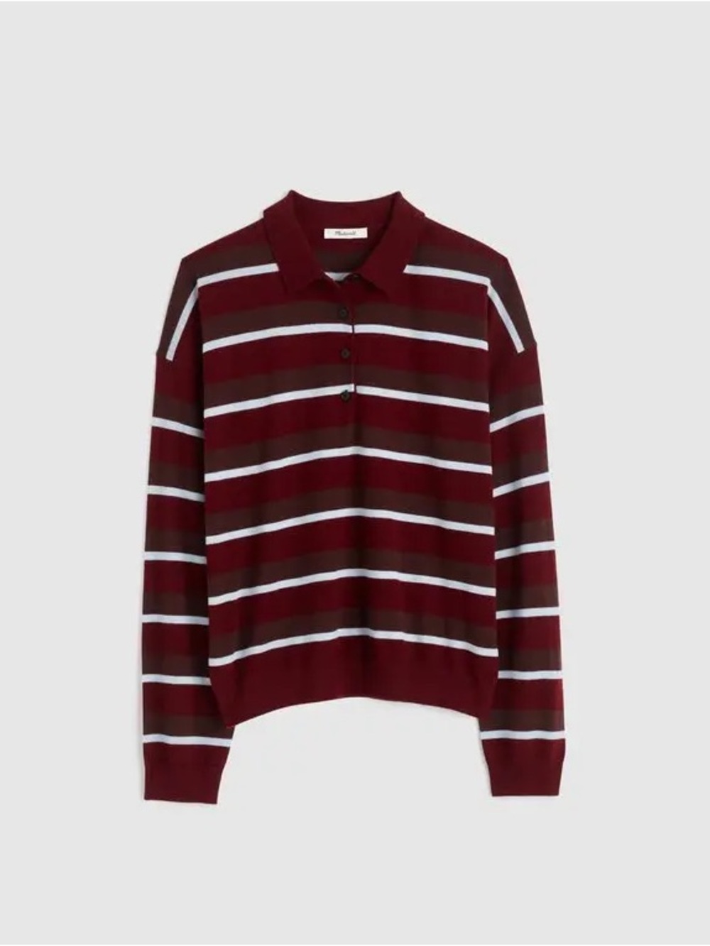 NWT Madewell Burgundy, Blue, and Brown Rugby Striped Polo Knit Sweater